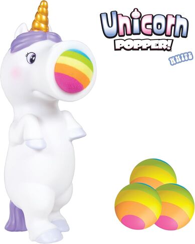 Hog Wild White Unicorn Popper Toy - Shoot Foam Balls Up to 20 Feet - 6 Rainbow Balls Included - Age 4+ in Kuwait
