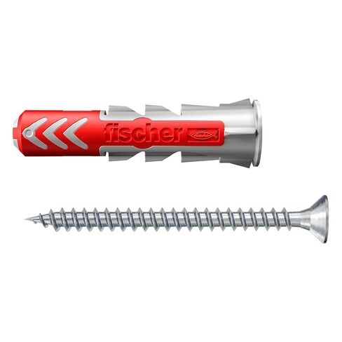 fischer DuoPower 1/4" x 1-3/16" S PH, powerful universal plug with panhead screw, intelligent 2-component technology for fastenings in concrete, bricks, gypsum plasterboard, etc., 50 plugs & 50 screws in Kuwait