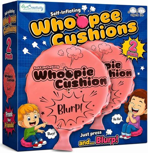 ArtCreativity Self Inflating Whoopie Cushion, 2 Pack, 6 Inch Whoopee Cushions Goodie Bag Stuffers, Classic Prank Toys for Boys and Girls, Party Favors and Gag Gifts for Kids, Whoopie Makes Gas Sounds in Kuwait