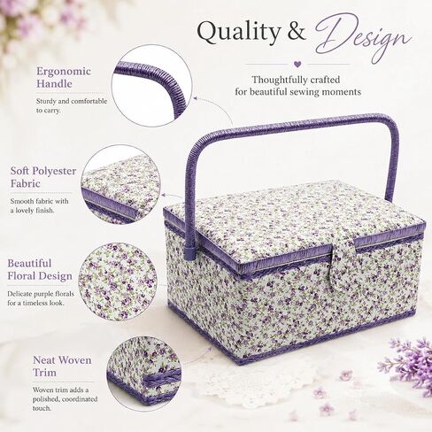 Medium Sewing Basket with Accessories, Sewing Storage Box with Supplies DIY Sewing Kits Christmas Gift for Beginner, Professional(black) in Kuwait