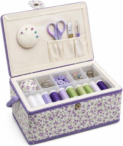 Medium Sewing Basket with Accessories, Sewing Storage Box with Supplies DIY Sewing Kits Christmas Gift for Beginner, Professional(black) in Kuwait