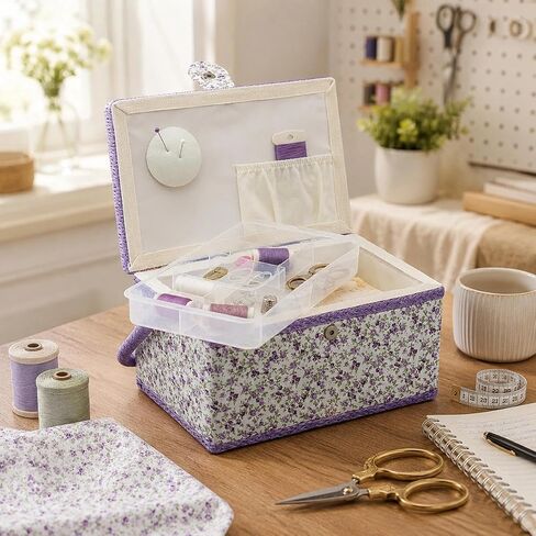 Medium Sewing Basket with Accessories, Sewing Storage Box with Supplies DIY Sewing Kits Christmas Gift for Beginner, Professional(black) in Kuwait