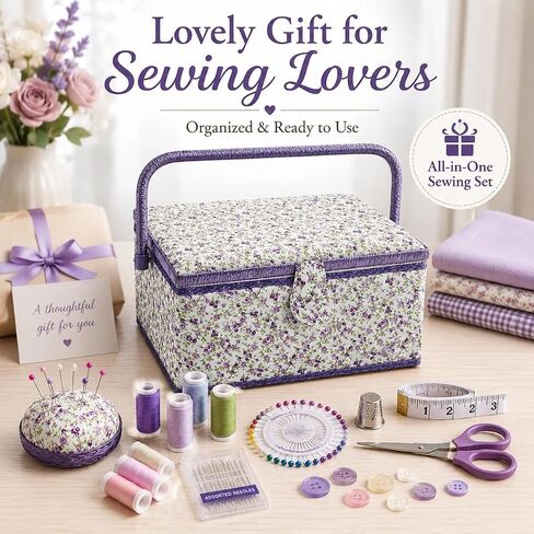 Medium Sewing Basket with Accessories, Sewing Storage Box with Supplies DIY Sewing Kits Christmas Gift for Beginner, Professional(black) in Kuwait