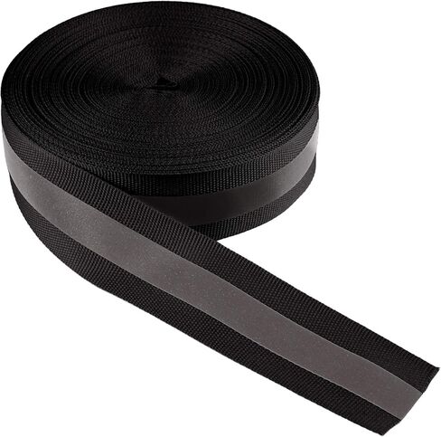 LLPT Reflective Ribbon Sew On Tape High Visibility 1" x 50 Ft Nylon Silver Florescent Safety Webbing for Warning Safety Trim Deco on Vest Belt Jacket Bag Pants Shoes Pet Wears Black(RRB150) in Kuwait