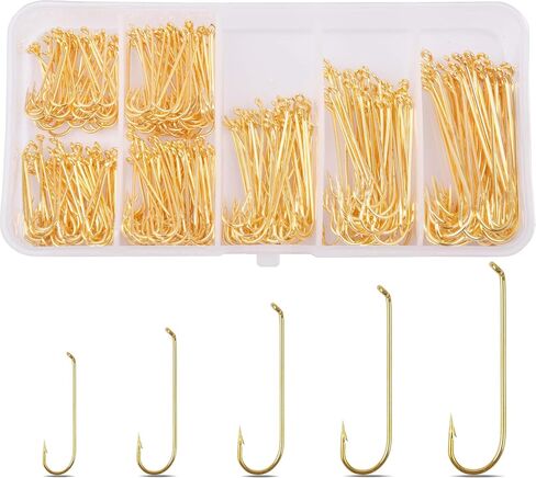 Fly Tying Hooks, 350/450pcs Aberdeen Hooks Dry Fly Fishing Hooks Micro Barbed Long Shank Fishing Hooks Streamer Hooks High Carbon Steel Dry Wet Nymph Fly Pupa & Larva Jig Hook Fishing Tackle Box in Kuwait