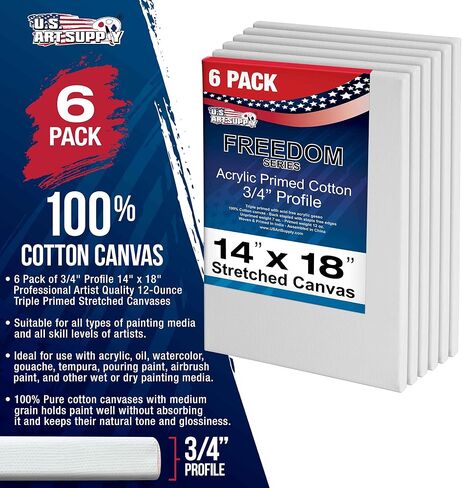 U.S. Art Supply 18"x24" Stretched Canvas for Painting, 3/4" Profile, 3-Pack in Kuwait