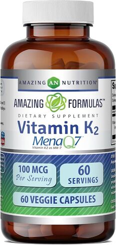 Amazing Formulas Vitamin K2 Menaq7 MK7 100Mcg Veggie Capsules Supplement | Non-GMO | Gluten Free | Made in USA | Suitable for Vegetarians (120 Count) in Kuwait