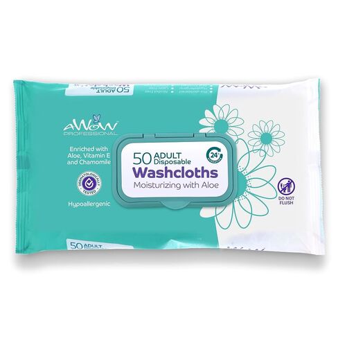 AWOW Professional Body Wipes Adult - Disposable Washcloths, 50ct Unscented Large Body Wipes for Adults Bathing, Camping Wipes, Adult Wipes for Incontinence, Post Workout Bathing (12pk, 600 Body Wipes) in Kuwait