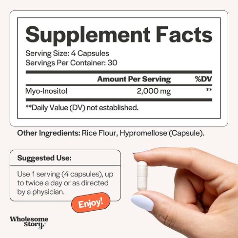 Pure Inositol Supplement | Myo-Inositol Supplement | Inositol Powder Capsules | Myoinositol | Inositol 2000mg | Male and Female Fertility Supplement | Vitamin B8 | 120 Inositol Supplement Caps in Kuwait