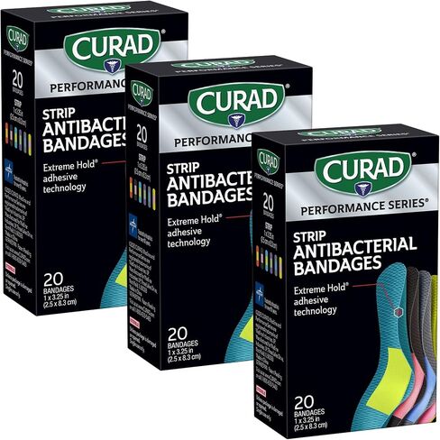 Curad Performance Series Ironman Antibacterial Bandages, Extreme Hold Adhesive Technology, 1 x 3.25 inch Fabric Bandages, 20 Count in Kuwait