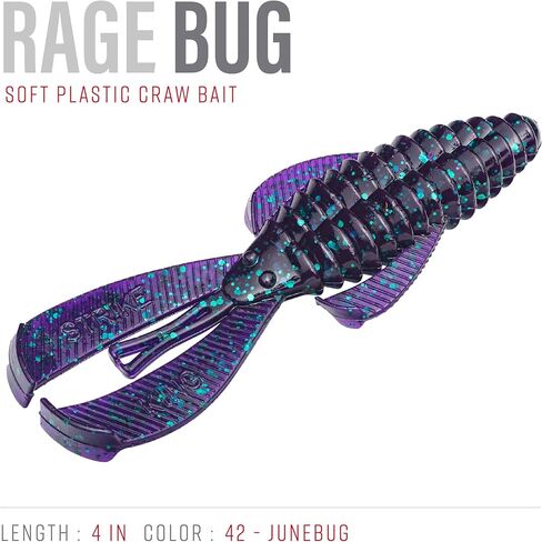 Strike King Rage Bug Fishing Lure, Junebug, 4-Inches, 7-Pack | Soft Plastic Craw in Kuwait