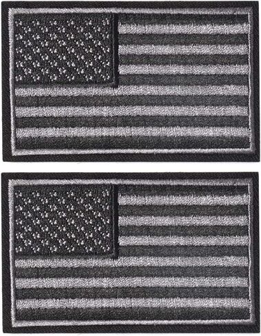 Harsgs 2PCS American Flag Patches, Hook & Loop Tactical Morale Patch Full Embroidery Military Patch for Caps Bags Vests Military Uniforms, Grey and Black in Kuwait