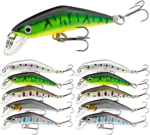 Fishing Lures, Minnow Popper Crank Baits Pencil Bass Trout Fishing Lures with Hooks, Topwater Artificial Hard Swimbaits for Saltwater Freshwater Trout Walleye Blueback Salmon Catfish in Kuwait