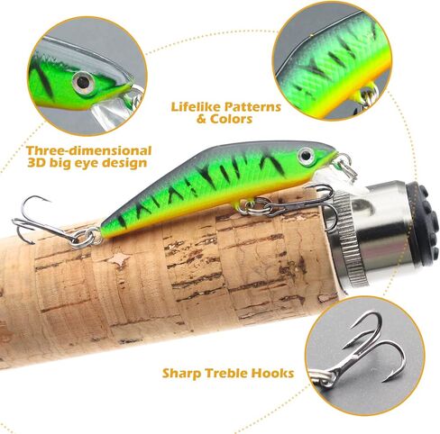 Fishing Lures, Minnow Popper Crank Baits Pencil Bass Trout Fishing Lures with Hooks, Topwater Artificial Hard Swimbaits for Saltwater Freshwater Trout Walleye Blueback Salmon Catfish in Kuwait