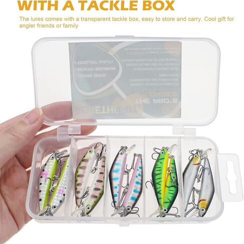 Fishing Lures, Minnow Popper Crank Baits Pencil Bass Trout Fishing Lures with Hooks, Topwater Artificial Hard Swimbaits for Saltwater Freshwater Trout Walleye Blueback Salmon Catfish in Kuwait