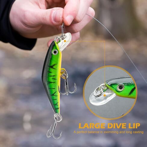 Fishing Lures, Minnow Popper Crank Baits Pencil Bass Trout Fishing Lures with Hooks, Topwater Artificial Hard Swimbaits for Saltwater Freshwater Trout Walleye Blueback Salmon Catfish in Kuwait