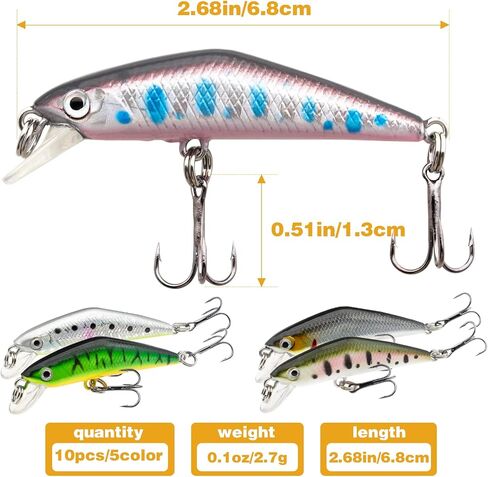 Fishing Lures, Minnow Popper Crank Baits Pencil Bass Trout Fishing Lures with Hooks, Topwater Artificial Hard Swimbaits for Saltwater Freshwater Trout Walleye Blueback Salmon Catfish in Kuwait