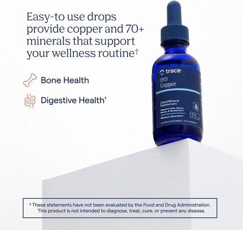 Trace Minerals | Liquid Ionic Copper 3 mg Dietary Supplement | Antioxidant Enzyme Superoxide Dismutase | Supports Blood Health, Bones, Nerves and Metabolism | 2 fl oz, 48 Servings in Kuwait
