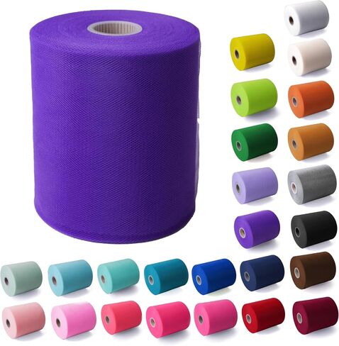 Craft And Party, Tulle Fabric Roll 6" by 100 Yards (300 ft) White Fabric Tulle Spool for DIY Tutu Bow, Wedding and Decoration. Value Pack. (White) in Kuwait