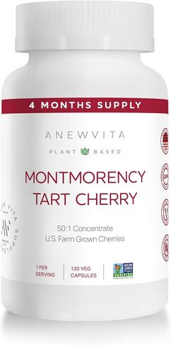 Anew Vita Montmorency Tart Cherry - Muscle Recovery, CherryPure 50:1 Concentrate eq. 25,000 mg, Rich in Antioxidants & Flavonoids, Plant-Based, Gluten-Free - 120 Veggie Capsules, Made in USA in Kuwait