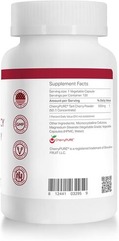 Anew Vita Montmorency Tart Cherry - Muscle Recovery, CherryPure 50:1 Concentrate eq. 25,000 mg, Rich in Antioxidants & Flavonoids, Plant-Based, Gluten-Free - 120 Veggie Capsules, Made in USA in Kuwait