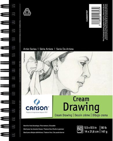 Canson Artist Series Drawing Paper, Cream, Wirebound Pad, 5.5x8.5 inches, 60 Sheets (90lb/147g) - Artist Paper for Adults and Students - Charcoal, Colored Pencil, Ink, Pastel, Marker in Kuwait