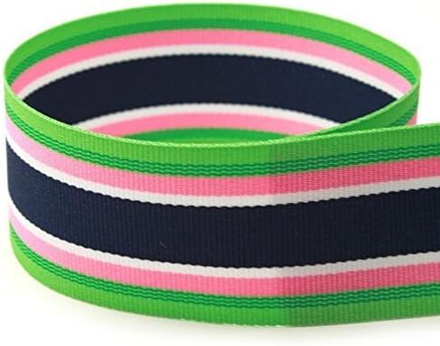 USA | American Made 7/8“ Bahama Breeze Striped Grosgrain Ribbon (Pink, White, Green, and Navy Ribbon) - 20 Yards (Multiple Widths Available) in Kuwait