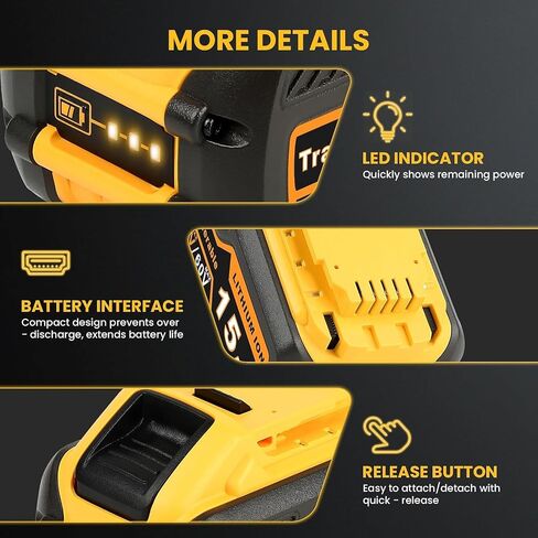 SUnMilY for Dewalt 20v Battery, 6.0 Ah Replacement Compatible with Dewalt Batteries 20v Max XR DCB206 DCB205 DCB200 (2 Pack) in Kuwait