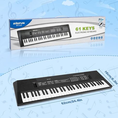 M SANMERSEN Piano for Kids with Microphone, Keyboard Piano for Beginners Electronic Keyboard 61 Keys with Dual Speakers/LED Display/AUX-in Jack/Music Stand Piano Toys for Boys Girls Ages 3-12 in Kuwait