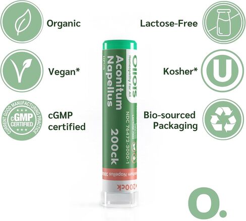 OLLOIS Aconitum Napellus 200CK, Organic, Lactose-Free, Vegan, Homeopathic Medicine, 80 Pellets (Pack of 1) in Kuwait