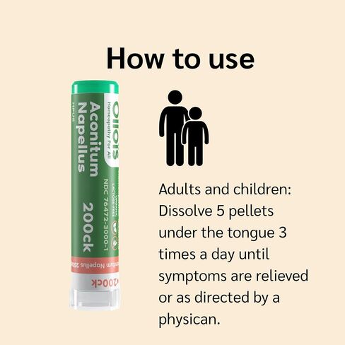 OLLOIS Aconitum Napellus 200CK, Organic, Lactose-Free, Vegan, Homeopathic Medicine, 80 Pellets (Pack of 1) in Kuwait