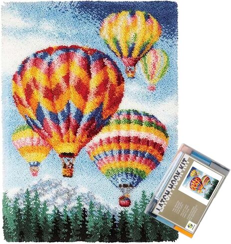 EMISTEM Latch Hook Kits for Adults - DIY Latch Hook Rug Kits for Kids, Crochet Kit for Beginners, Rug Making Kits with Printed Canvas, Gift Packaging.(Colorful Hot Air Balloons, 20x15) in Kuwait