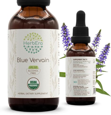 Blue Vervain B60 Alcohol-Free Herbal Extract Tincture, Concentrated Liquid Drops Natural USDA Organic Blue Vervain (Verbena Hastata) (2 fl oz) in Kuwait