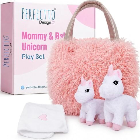 Perfectto Design Unicorn Toy for Girls Age 3-10. 4 PCS Set - Mommy and Baby Stuffed Animals, Bag and a Doll Blanket. Unicorn Gift for 3-8 Year Old Birthdays and Christmas. in Kuwait