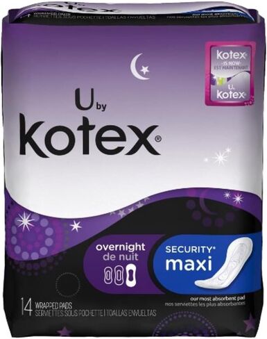 U by Kotex Maxi Pads, Overnight, Unscented 14 ea (Pack of 2) in Kuwait