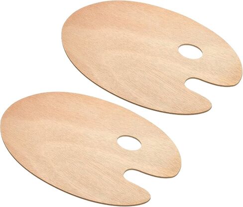 PATIKIL 12"x16" Wooden Paint Palette, 2 Pack Wood Painting Palette Color Mixing Oval Paint Tray Palette with Thumb Hole for Oil Watercolor Artist, Wood Color in Kuwait