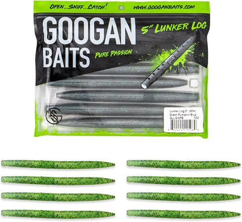 طعم صيد السمك من Googan Squad Lunker Log Bass - طعم صيد باس متعدد الاستخدامات مع حركة لامعة رقيقة، طعم بلاستيكي ناعم محقون بالملح للبركة والنهر وصيد الأسماك في البحيرة in Kuwait