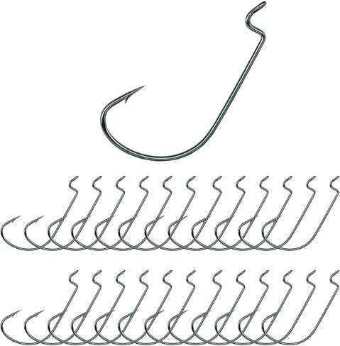 Reaction Tackle Offset EWG Worm Hooks - Super Strong Wide Gap Texas Rig Hooks for Soft Plastic Baits - High Carbon Steel Bass Fishing Hooks (25-Pack) in Kuwait