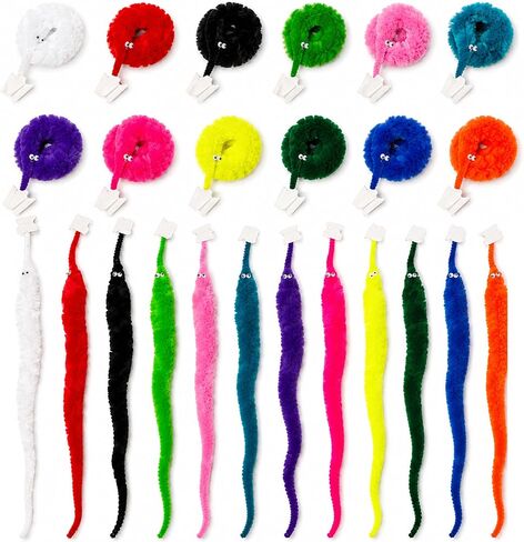 12 Pcs Fuzzy Worms on with a Invisible String Carnival Party Favors for Kids Birthday (12 Colors) in Kuwait