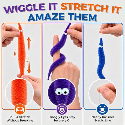 12 Pcs Fuzzy Worms on with a Invisible String Carnival Party Favors for Kids Birthday (12 Colors) in Kuwait