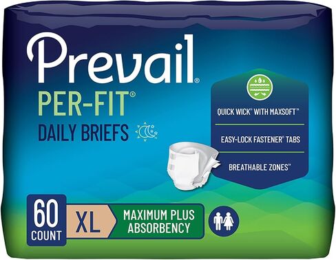 Prevail Per-Fit Incontinence Unisex Briefs with Tabs, Disposable Adult Diaper, Maximum Plus Absorbency, X-Large, 15 Count Bag in Kuwait