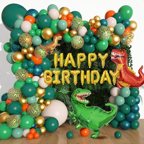 Amandir 167Pcs Dinosaur Balloons Arch Garland Kit, Sage Green Orange 8Pcs Dino Foil Balloons Happy Birthday Balloon for Jungle Safari Dinosaur Themed Party Baby Shower Decorations Supplies Kids Boys in Kuwait