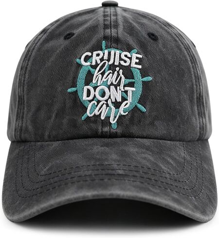 Gomthrpc Cruise Hair Don't Care Hats for Men Women, Adjustable Embroidered Washed Vintage Cotton Denim Boat Baseball Cap in Kuwait