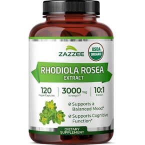 Zazzee USDA Organic Rhodiola 10:1 Exract, 3000 mg Strength, 120 Capsules, 4 Month Supply, Standardized and Concentrated 10X Extract, 100% Vegetarian, All-Natural and Non-GMO in Kuwait