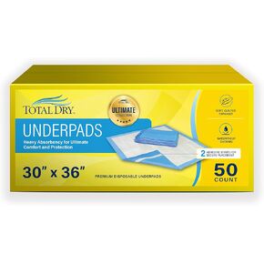 XXXL 36"x36" 50 Count Incontinence Bed Pads Ultra Absorbent Heavy Duty & Waterproof Chucks Disposable for Adults, Children & Pets Ultimate Surface Protection FSA/HSA Eligible in Kuwait