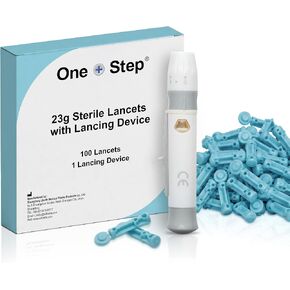 One Step Lancing Device & 100 x 23 Gauge Twist Top Lancets, Blood Sampling Pen, 5 Depth Settings, Diabetic Sugar Level Testing, Less Pain and Ejector in Kuwait