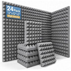 Auslet 36 Pack - 12 x 12 x 2 Inches Sound Proof Foam Panels, Black Acoustic Foam, Pyramid Acoustic Panels, Soundproof Wall Panels, Sound Proofing Padding for Wall in Kuwait