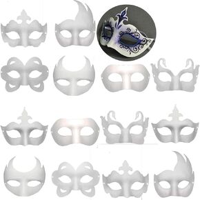 Timtop 14 PCS DIY White Masks Paper Half Face Masquerade Masks Craft Mardi Gras Mask Plain Mask Paintable Blank Halloween Christmas Party Mask in Kuwait
