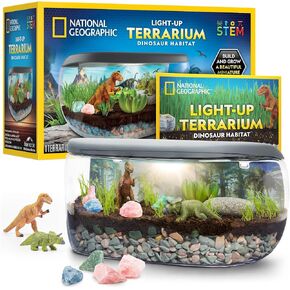 NATIONAL GEOGRAPHIC Dinosaur Terrarium Kit for Kids – Multicolor Light Up Terrarium Kit for Kids, Build a Dinosaur Habitat with Real Plants, Science Kit, Dinosaur Toys for Kids, Kids Science in Kuwait