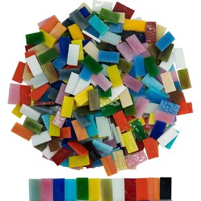 Rectangle Mosaic Tiles Stained Glass Strips, 0.4" X 1.6" Cathedral Glass Mosaic Pieces for DIY Crafts Assorted Colors 14oz/400g in Kuwait